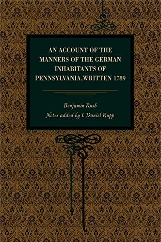 An Account of the Manners of the German Inhabitants of Pennsylvania, W cover