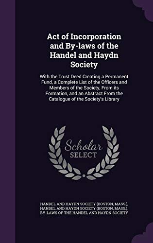 Act of Incorporation and By-laws of the Handel and Haydn Society cover