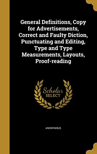 General Definitions, Copy for Advertisements, Correct and Faulty Dicti cover